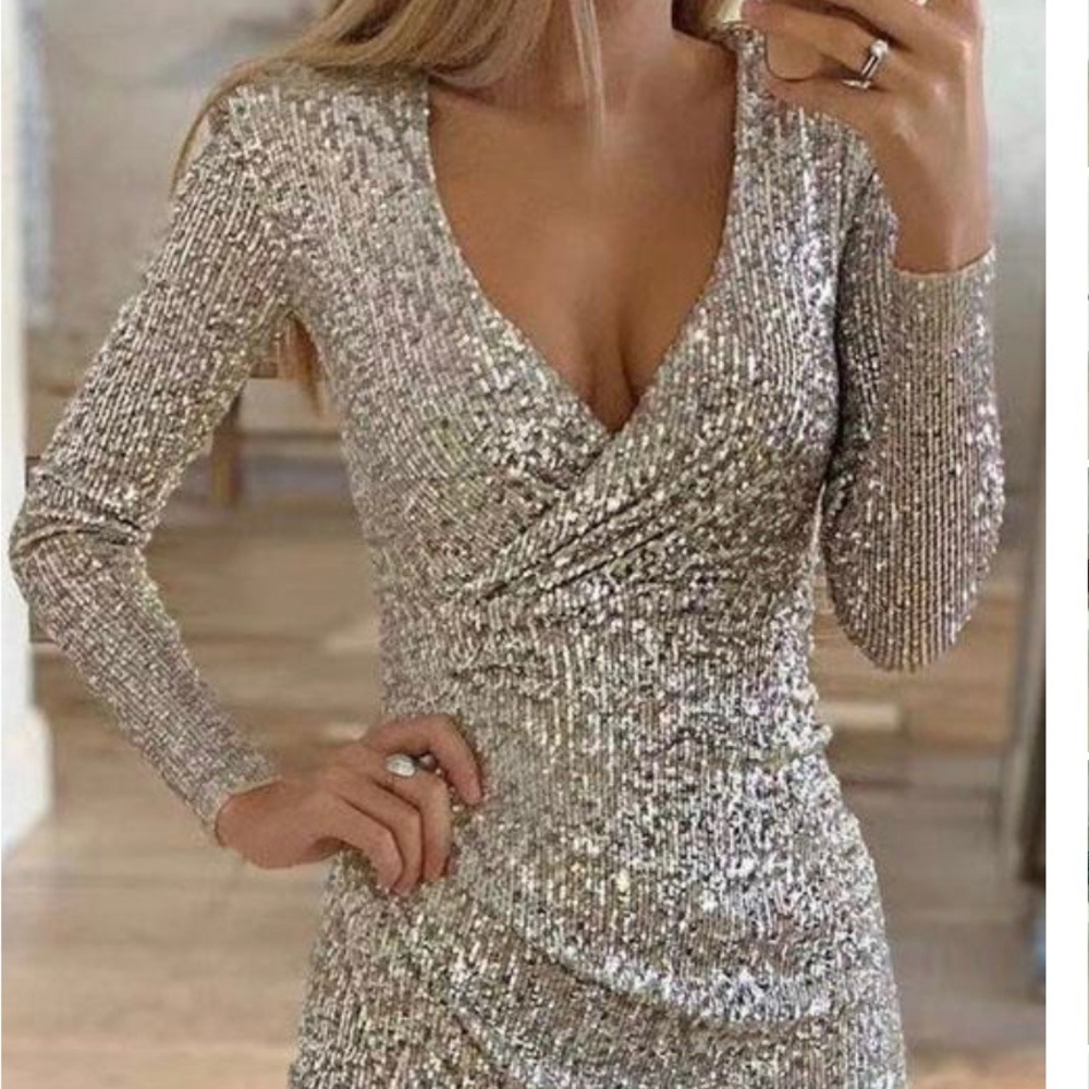 Silver Sequin Mini Dress